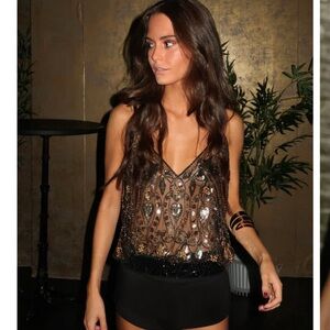 Celeste Black and Gold Sequin Tank Top